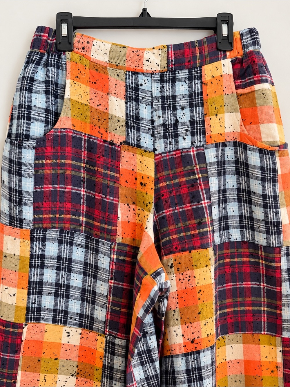 Jaded Gypsy Mixed Up Flannel Pants Mango Patchwork Wide Leg L/XL - Picture 7 of 8